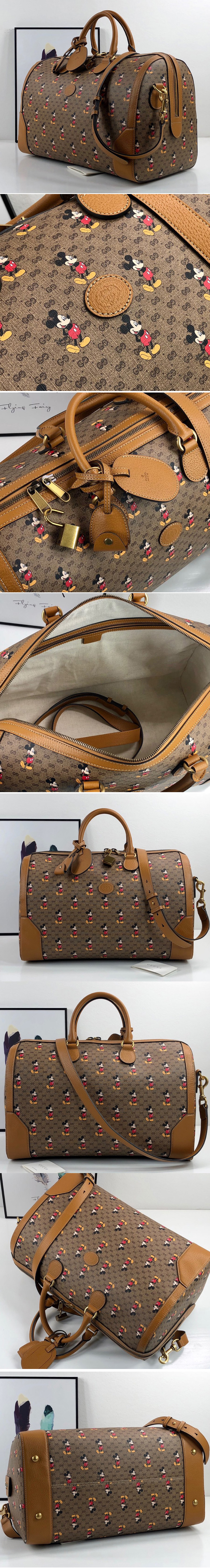 Replica Gucci ‎547953 Disney x Gucci medium carry-on duffle Bag in Beige/ebony mini GG Supreme canvas with Mickey Mouse