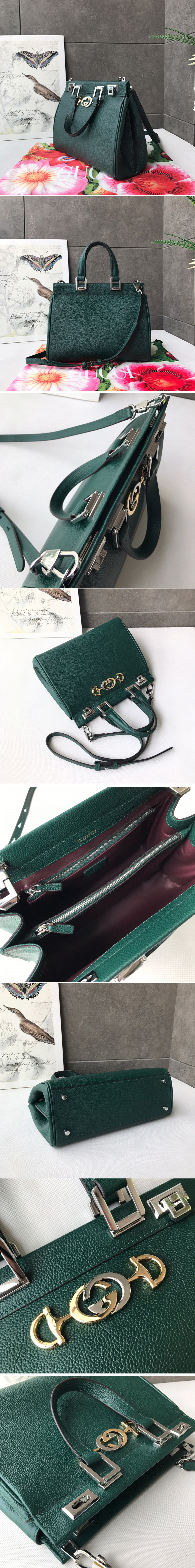 Replica Gucci 569712 Zumi grainy leather small top handle bag in Green grainy leather