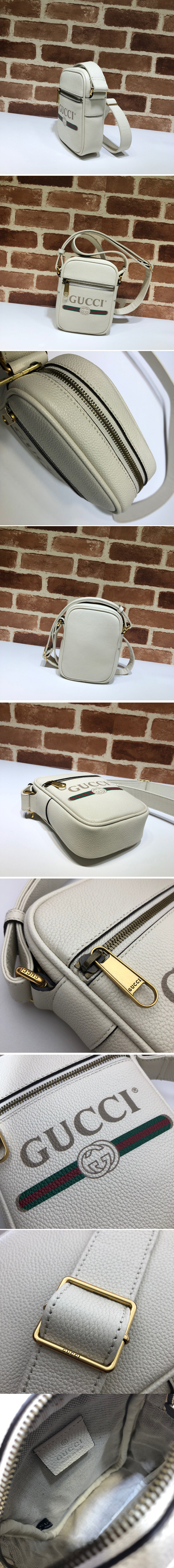 Replica Gucci 574803 Print leather shoulder bag in White Leather