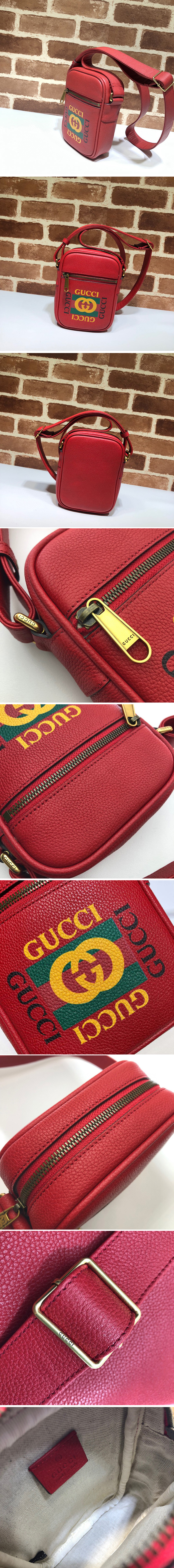 Replica Gucci 574803 Print leather shoulder bag in Red Leather