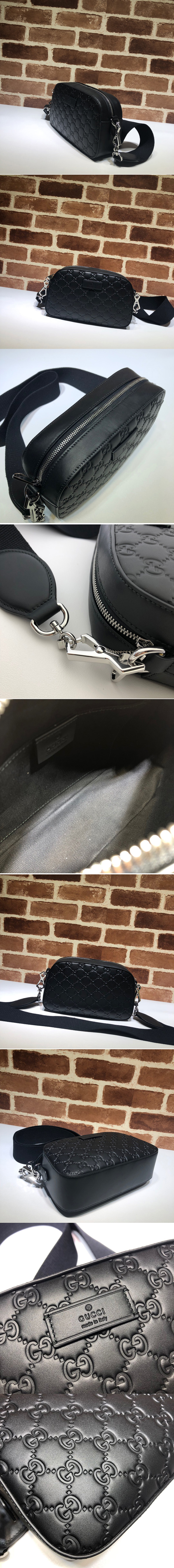 Replica Gucci 574886 GG Supreme Messenger Bag in Black Signature leather