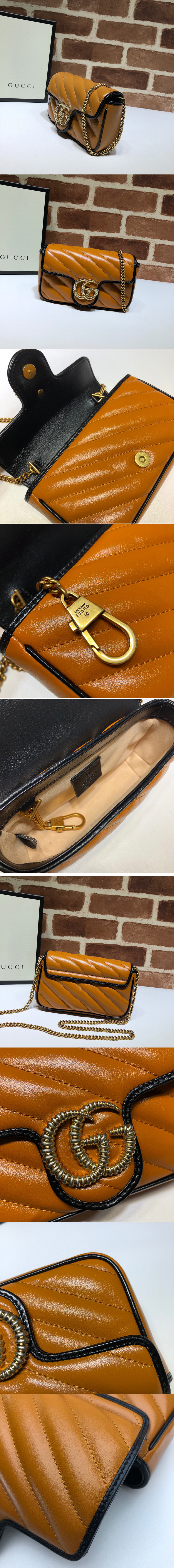 Replica Gucci ‎574969 GG Marmont super mini bag in Brown Matelasse leather