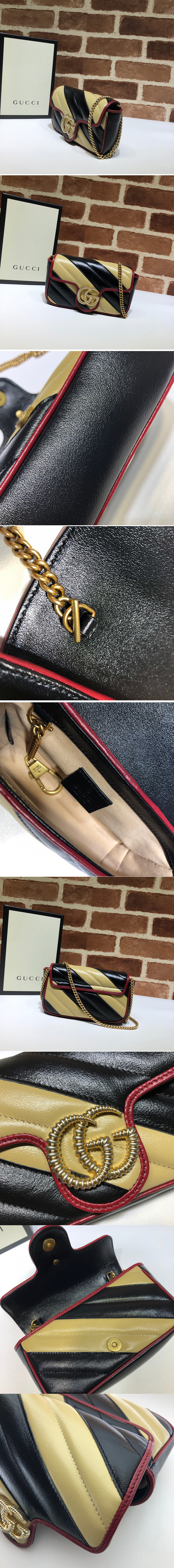 Replica Gucci ‎574969 GG Marmont super mini bag in Black/Beige Matelasse leather