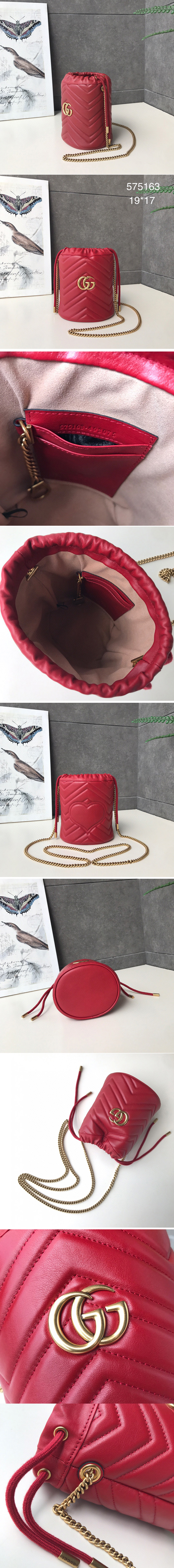 Replica Gucci 575163 GG Marmont mini bucket bag Red matelasse chevron leather