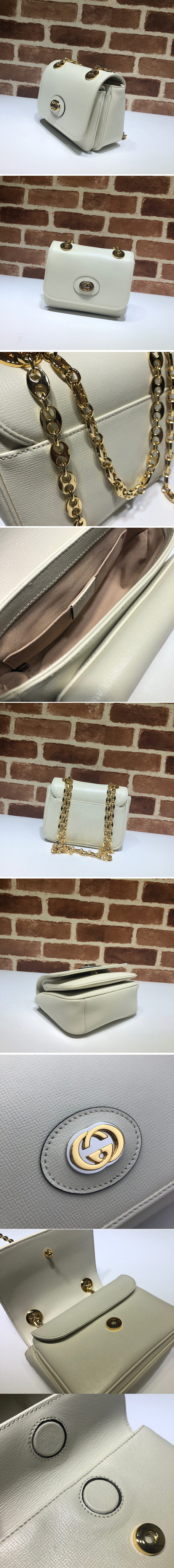 Replica Gucci ‎576423 Leather Small Shoulder Bag In White Leather