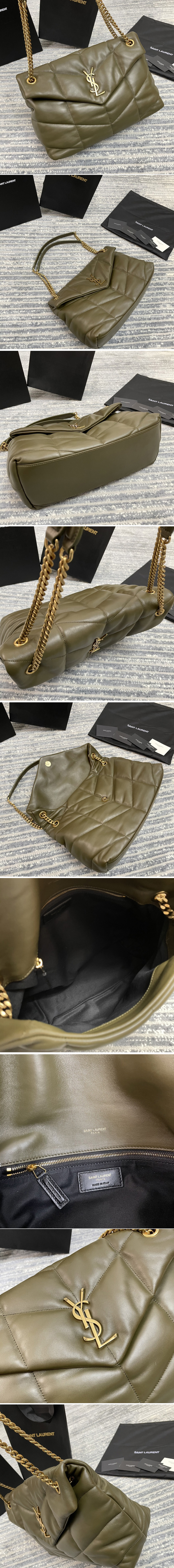 Replica Saint Laurent 577475 YSL Loulou Puffer Medium Bag in Green Quilted Lambskin Leather With Gold Buckle