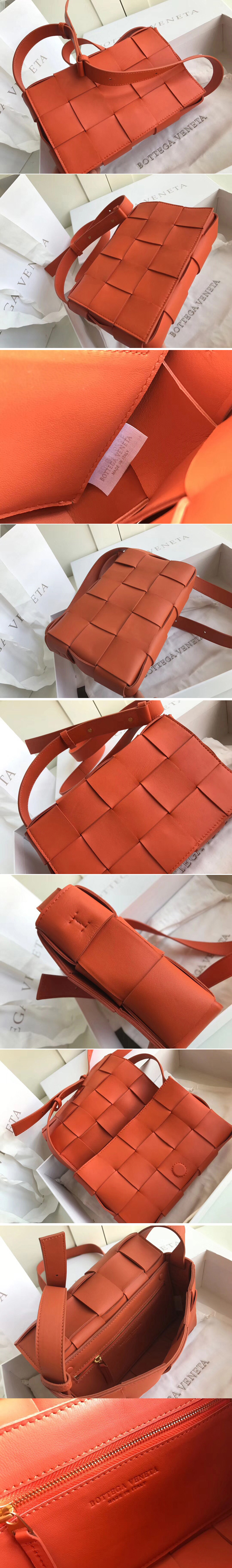 Replica Bottega Veneta 578004 BV Cassette Crossbody bag In Orange Lambskin Leather