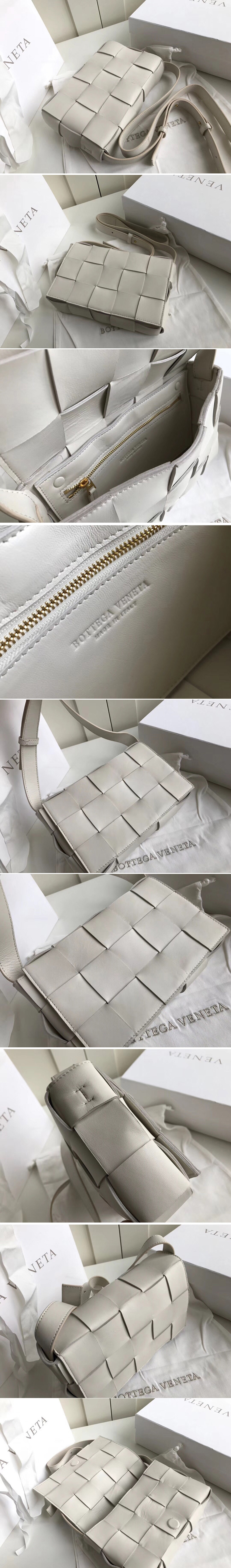 Replica Bottega Veneta 578004 BV Cassette Crossbody bag In White Lambskin Leather