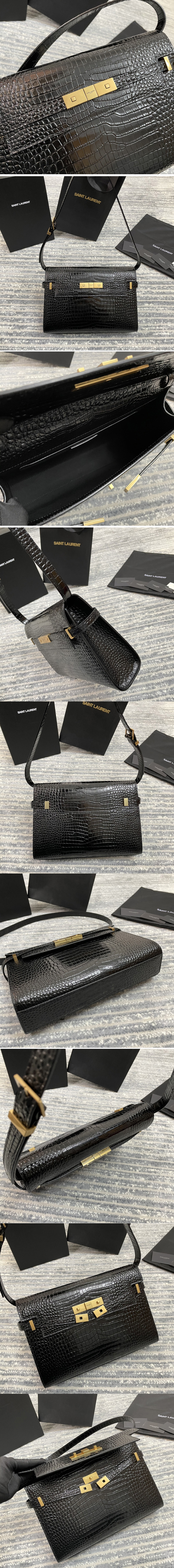 Replica Saint Laurent 579271 YSL MANHATTAN SHOULDER BAG IN CROCODILE-EMBOSSED SHINY LEATHER With Gold Hardware