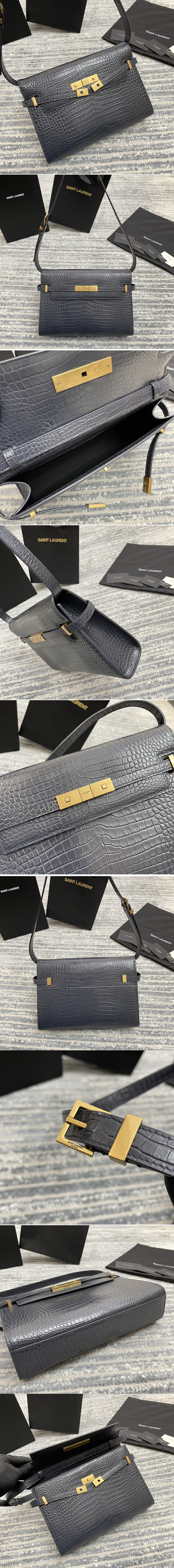 Replica Saint Laurent 579271 YSL MANHATTAN SHOULDER BAG IN Gray CROCODILE-EMBOSSED SHINY LEATHER