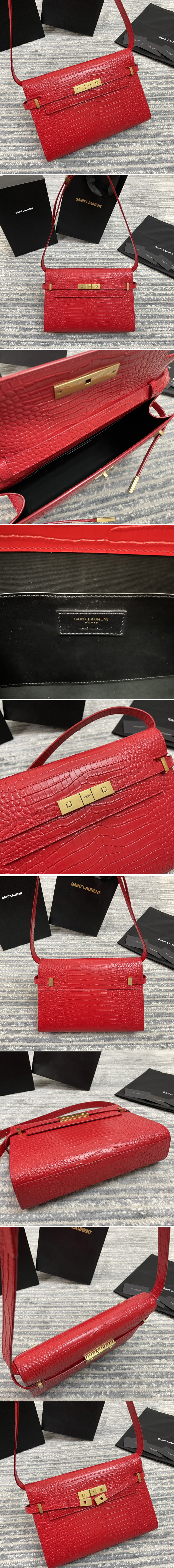 Replica Saint Laurent 579271 YSL MANHATTAN SHOULDER BAG IN Red CROCODILE-EMBOSSED SHINY LEATHER