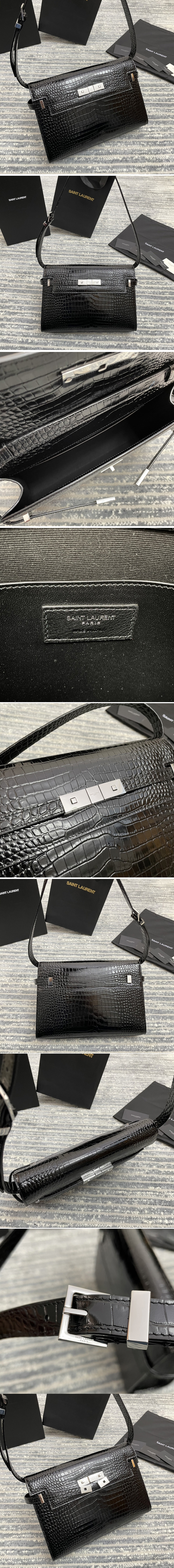 Replica Saint Laurent 579271 YSL MANHATTAN SHOULDER BAG IN CROCODILE-EMBOSSED SHINY LEATHER With Silver Hardware