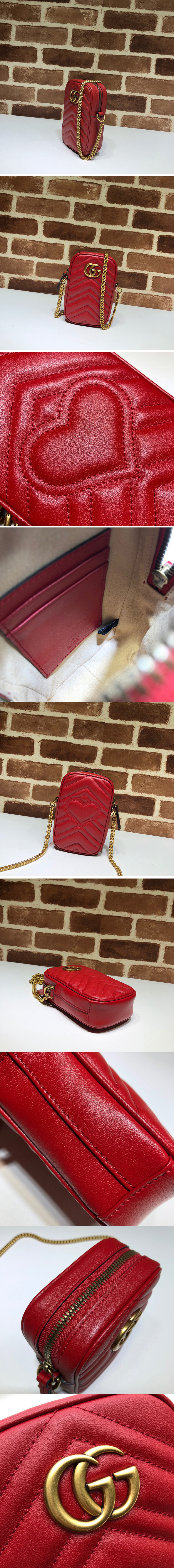 Replica Gucci 598597 GG Marmont mini bag in Red matelasse chevron leather