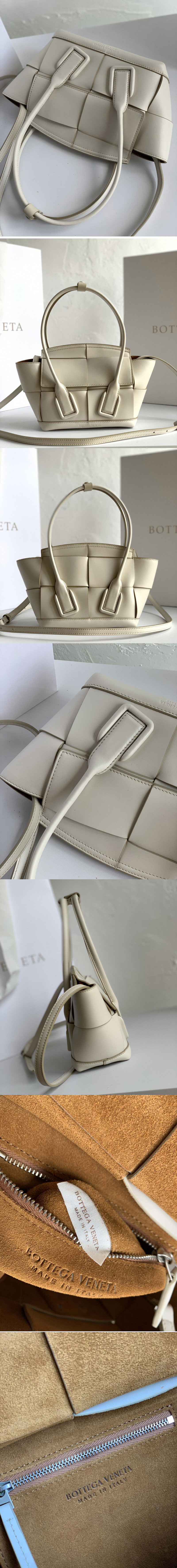 Replica Bottega Veneta 600606 BV Mini Arco Top-handle Bag In White Calfskin Leather