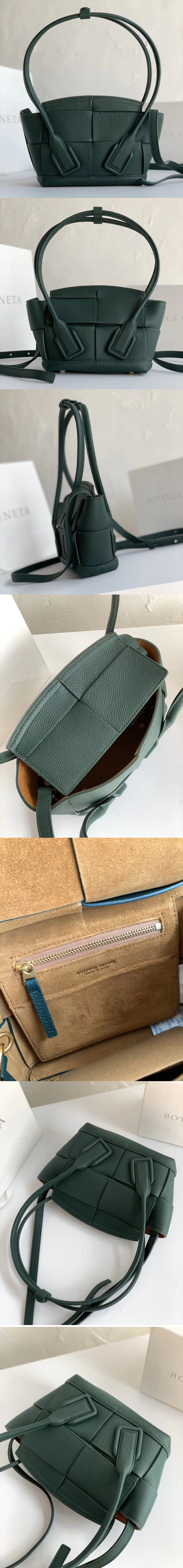 Replica Bottega Veneta 600606 BV Mini Arco Top-handle Bag In Green Calfskin Leather