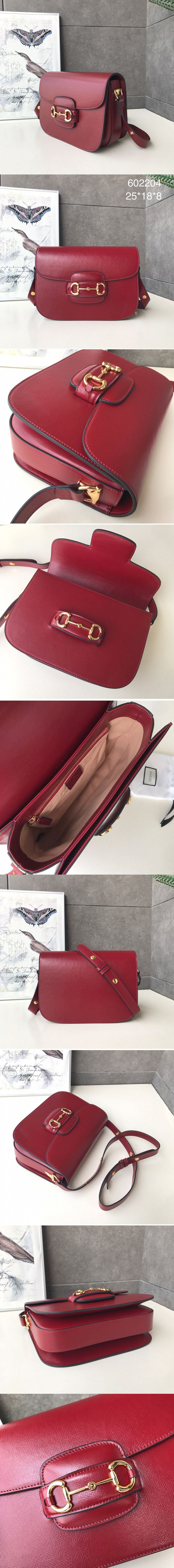 Replica Gucci 602204 1955 Horsebit shoulder bag in Red textured leather