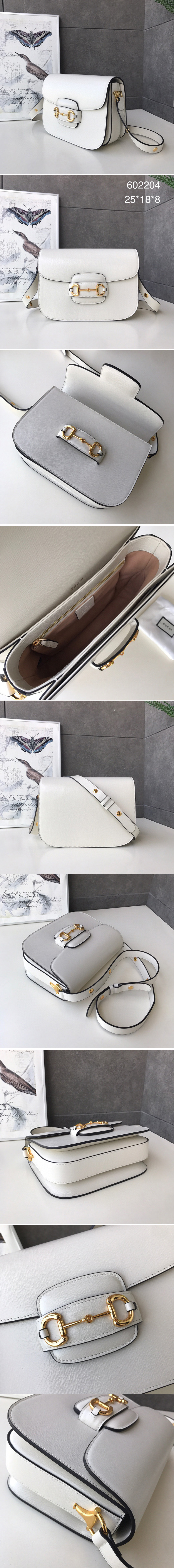 Replica Gucci 602204 1955 Horsebit shoulder bag in White textured leather