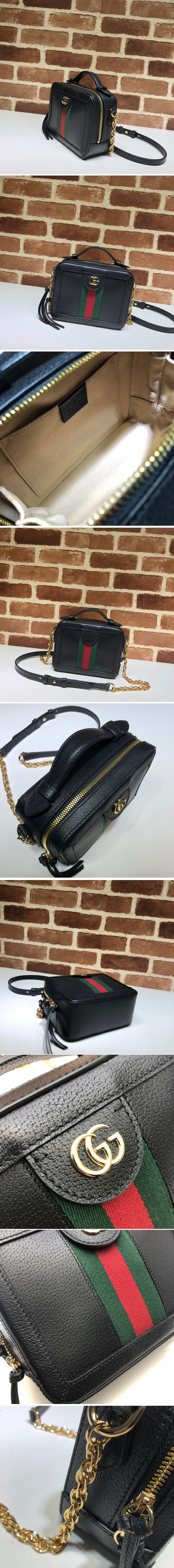 Replica Gucci ‎602576 Ophidia GG mini shoulder bag in Black Leather With Web