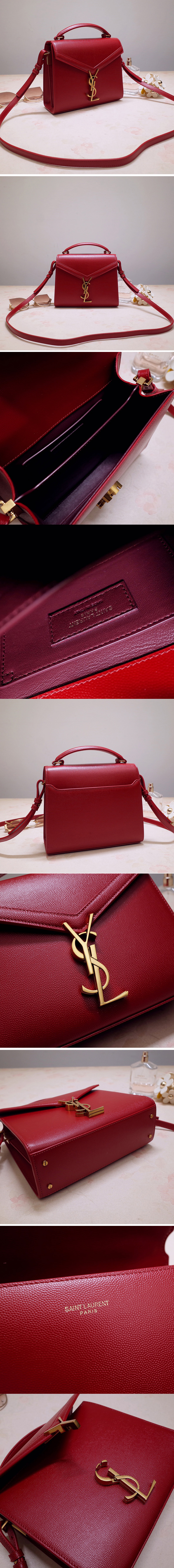 Replica Saint Laurent 602716 YSL Cassandra Mini Top handle bag In Red Grain de Poudre Embossed Leather