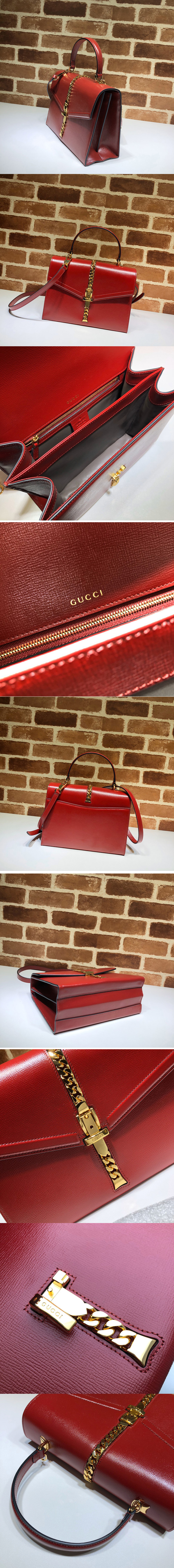 Replica Gucci 602781 Sylvie 1969 small top handle bag in Red textured leather