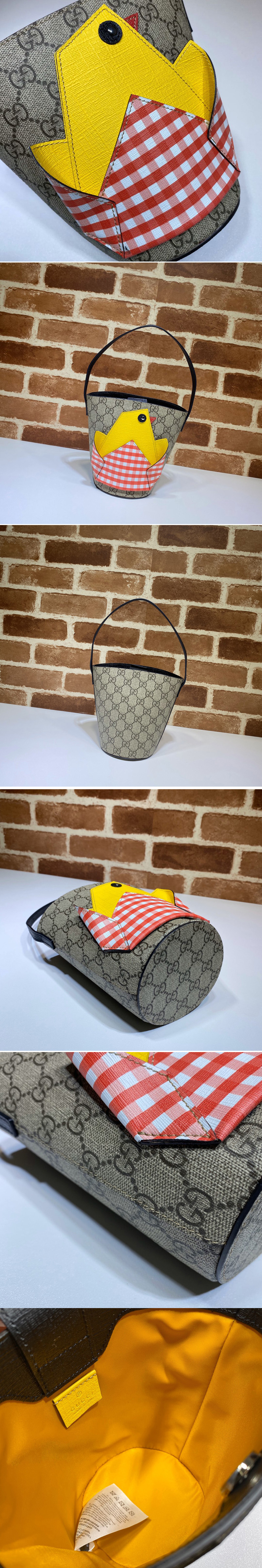 Replica Gucci ‎606193 Children's GG bucket bag with chick in Beige/ebony GG Supreme canvas