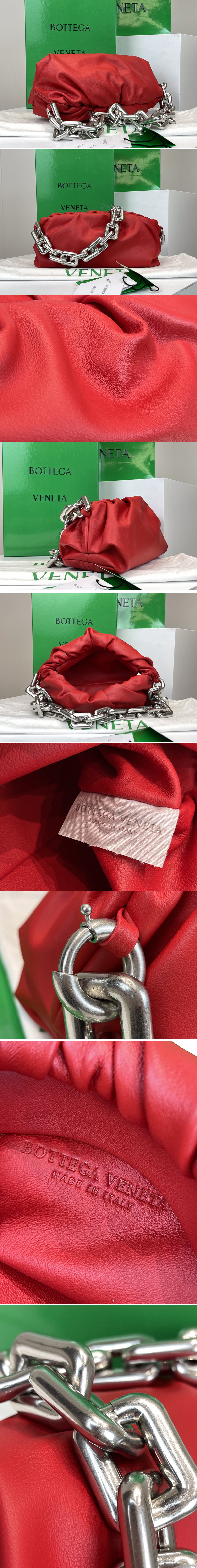 Replica Bottega Veneta 620230 Chain Pouch Shoulder Bag in Red Lambskin Leather With Silver Chain