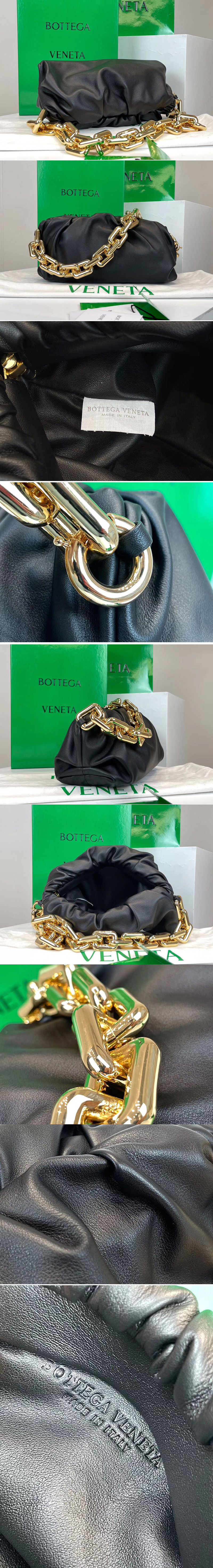 Replica Bottega Veneta 620230 Chain Pouch Shoulder Bag in Black Lambskin Leather With Gold Chain