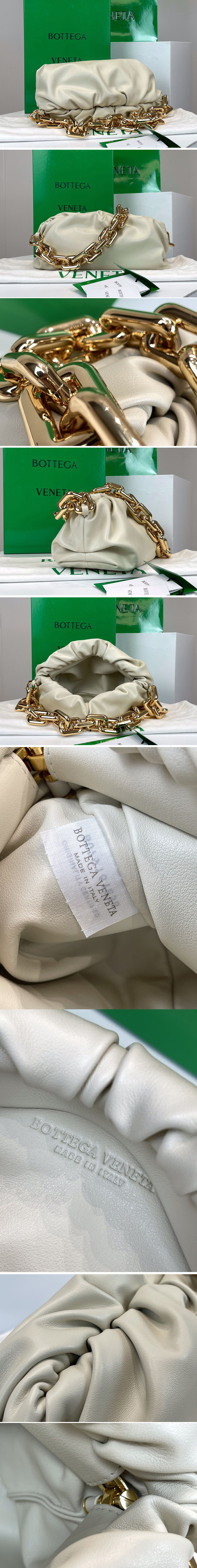 Replica Bottega Veneta 620230 Chain Pouch Shoulder Bag in White Lambskin Leather With Gold Chain