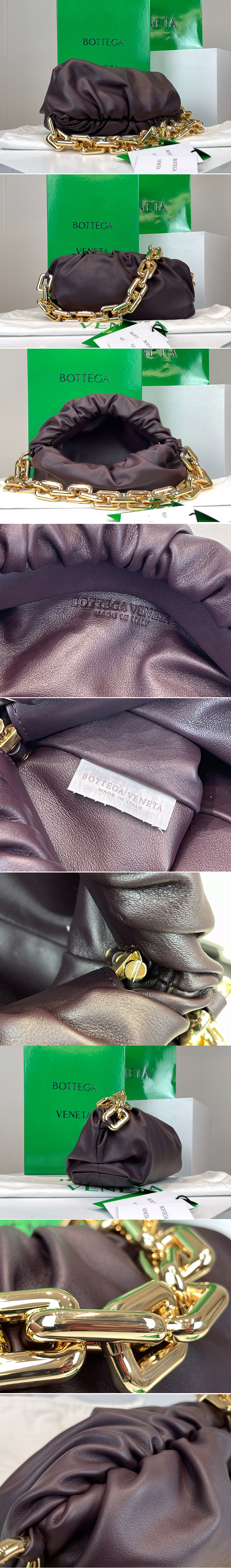 Replica Bottega Veneta 620230 Chain Pouch Shoulder Bag in Purple Lambskin Leather With Gold Chain