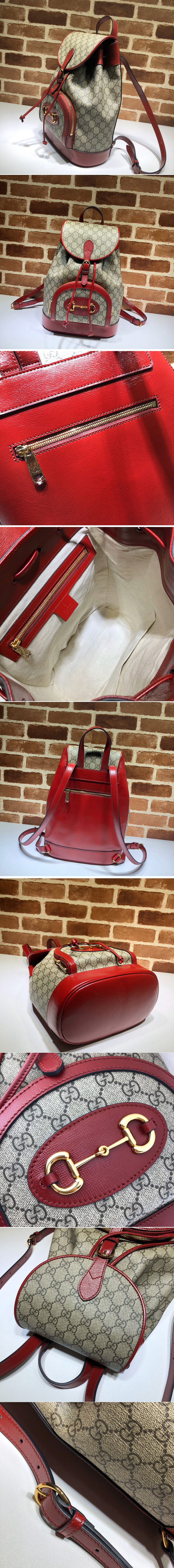 Replica Gucci 620849 Gucci 1955 Horsebit backpack Beige/ebony GG Supreme canvas With Red Leather