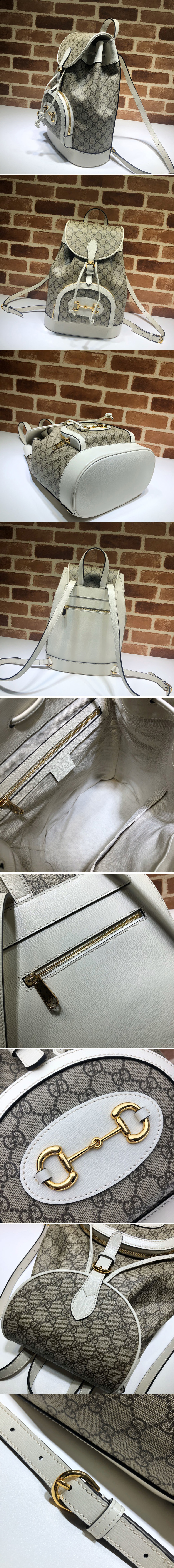 Replica Gucci 620849 Gucci 1955 Horsebit backpack Beige/ebony GG Supreme canvas With White Leather