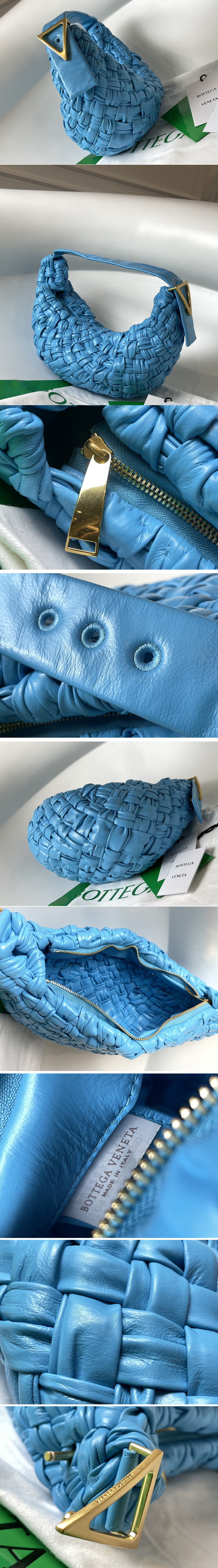 Replica Bottega Veneta 620917 Banana Hobo bag in Light Blue handwoven Calfskin leather