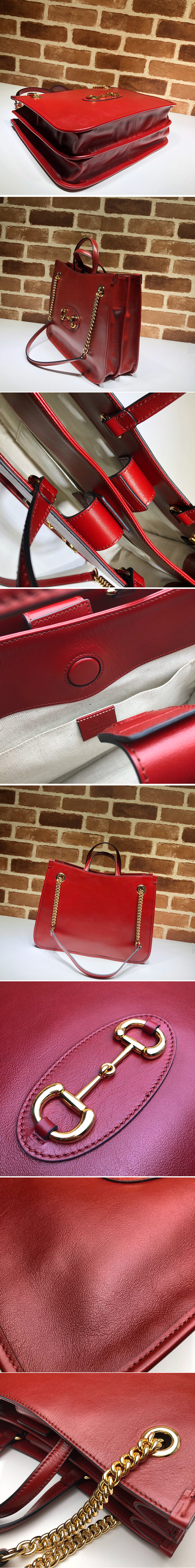 Replica Gucci 621144 Gucci 1955 Horsebit medium tote bag in Red shiny leather