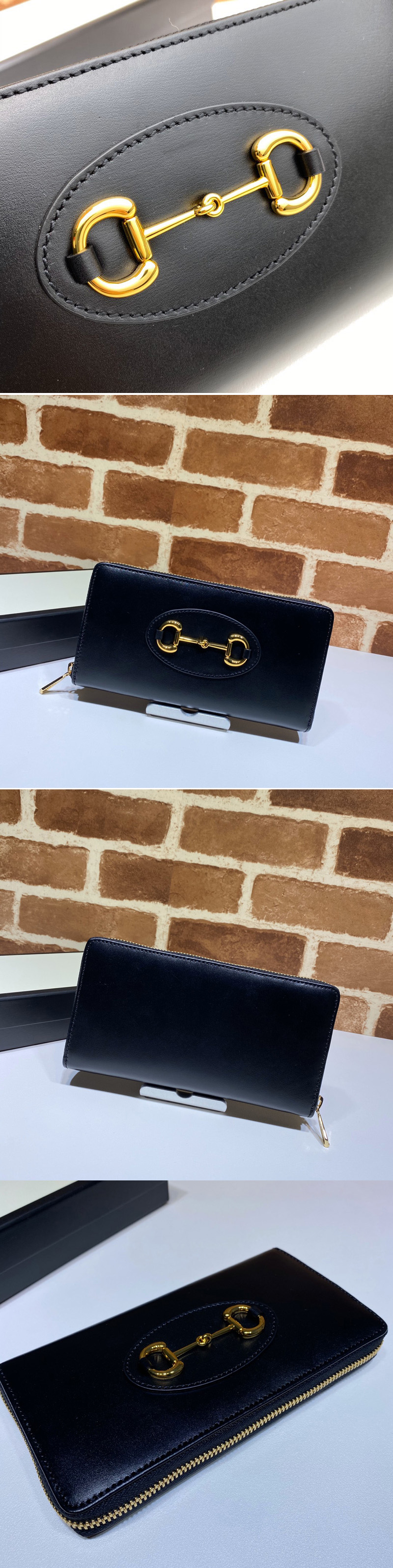 Replica Gucci 621889 Gucci 1955 Horsebit zip around wallet in Black leather