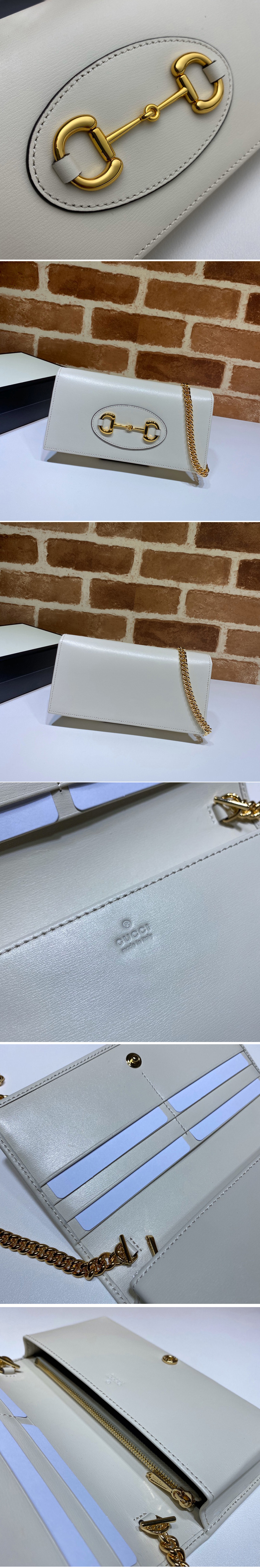 Replica Gucci 621892 Gucci 1955 Horsebit wallet with chain in White leather