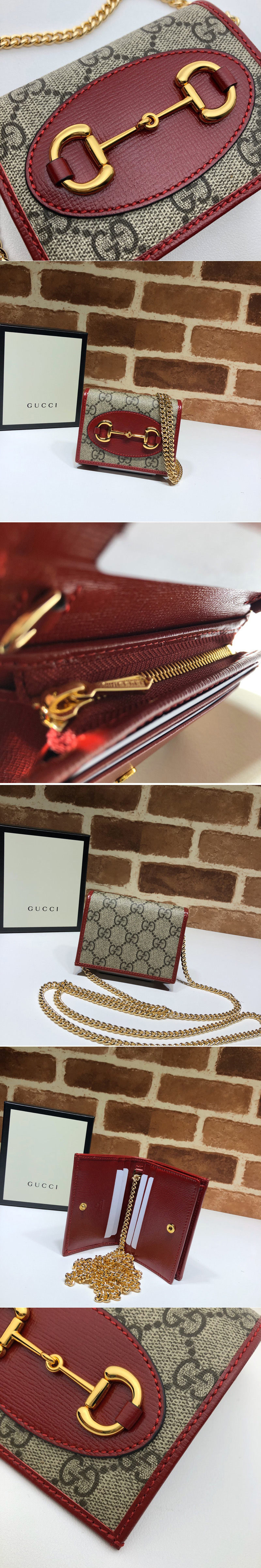 Replica Gucci 623180 Gucci 1955 Horsebit wallet with chain GG Supreme Canvas With Red Leather