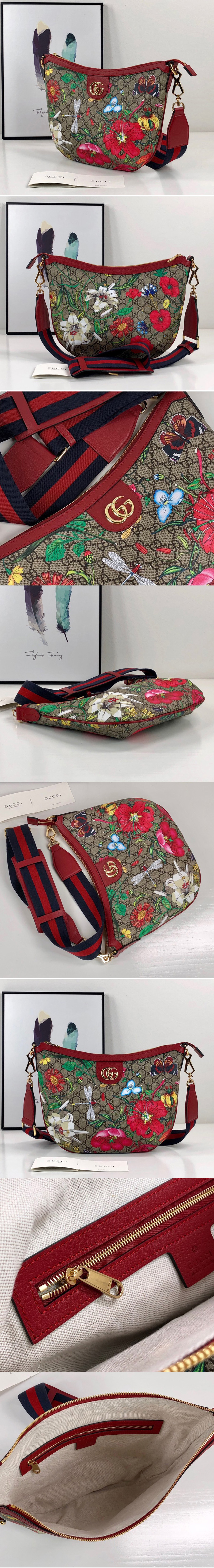 Replica Gucci 626509 GG Flora shoulder bag in Beige/ebony GG Supreme canvas with Flora print