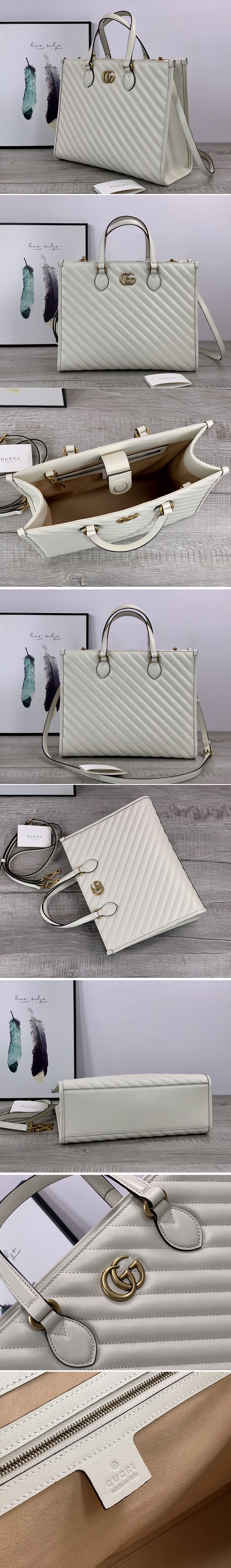 Replica Gucci 627332 GG Marmont medium tote bag in White matelassé leather