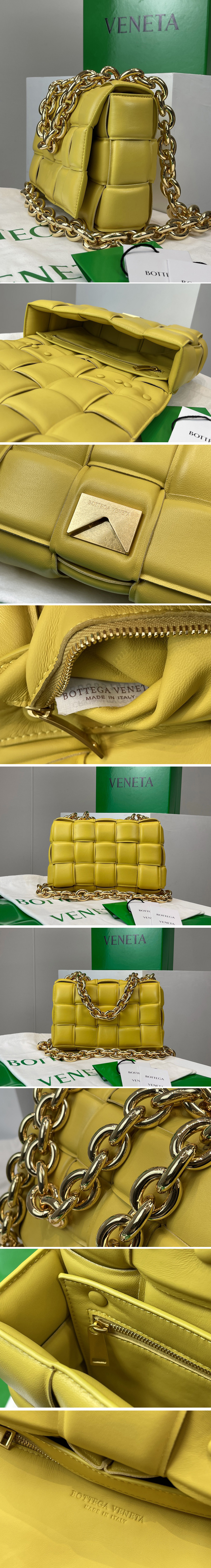 Replica Bottega Veneta 631421 The Chain Cassette bag in maxi Yellow Intrecciato Nappa leather With Gold Chain