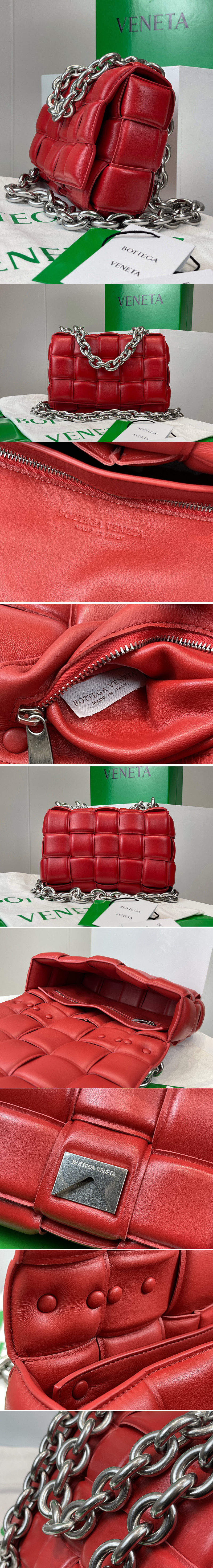 Replica Bottega Veneta 631421 The Chain Cassette bag in maxi Red Intrecciato Nappa leather With Silver Chain