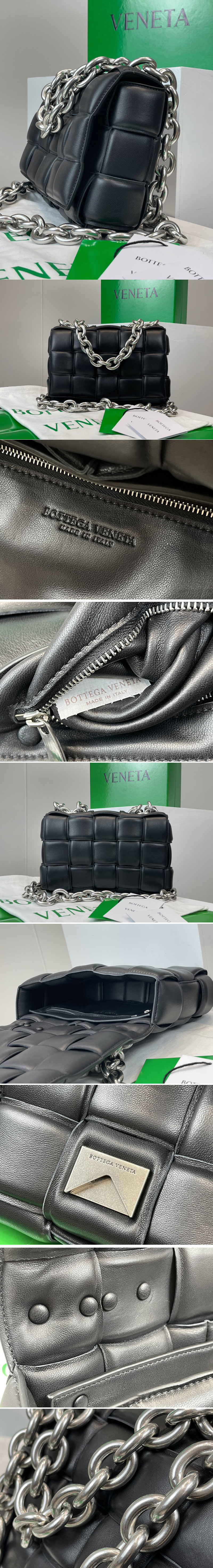 Replica Bottega Veneta 631421 The Chain Cassette bag in maxi Black Intrecciato Nappa leather With Silver Chain