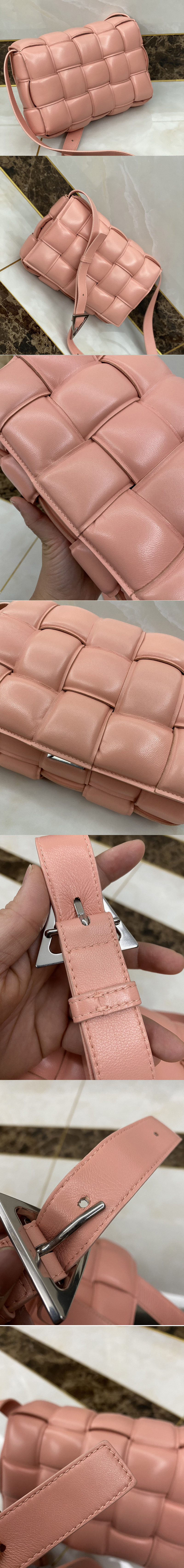 Replica Bottega Veneta 591970 padded cassette bag in Pink Lambskin Leather