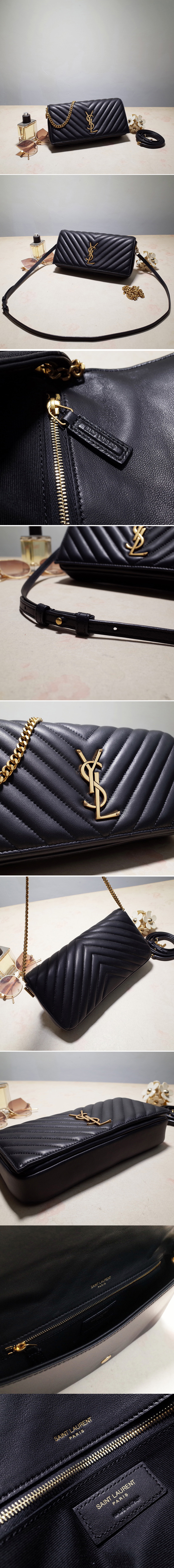 Replica Saint Laurent 632014 YSL KATE 99 Bag IN Black QUILTED LAMBSKIN With Gold Chain