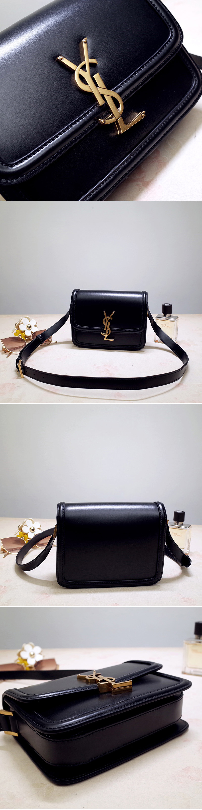 Replica YSL 634306 SOLFERINO SMALL SATCHEL IN Black BOX SAINT LAURENT LEATHER