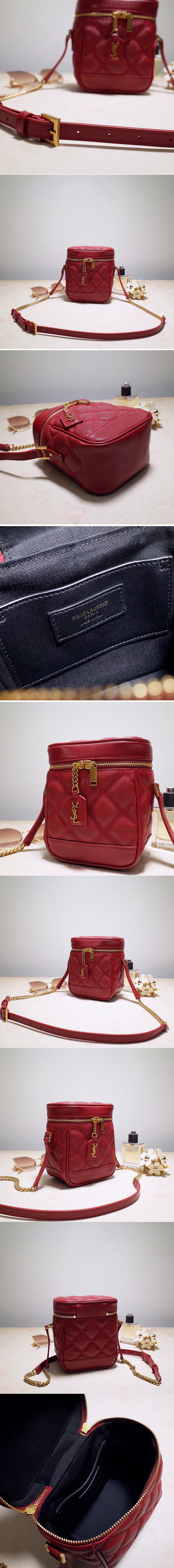 Replica Saint Laurent 649779 YSL 80's vanity bag in Red carre quilted grain de poudre embossed leather