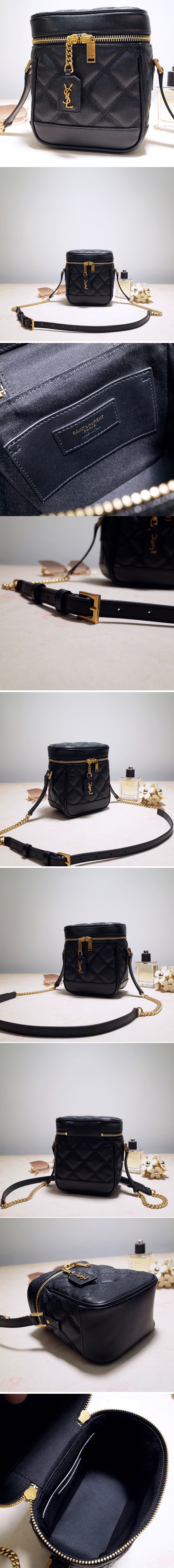 Replica Saint Laurent 649779 YSL 80's vanity bag in Black carre quilted grain de poudre embossed leather