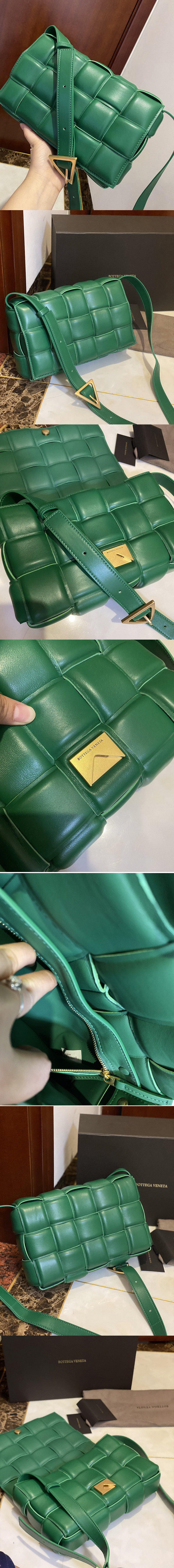 Replica Bottega Veneta 591970 padded cassette bag in Green Lambskin Leather