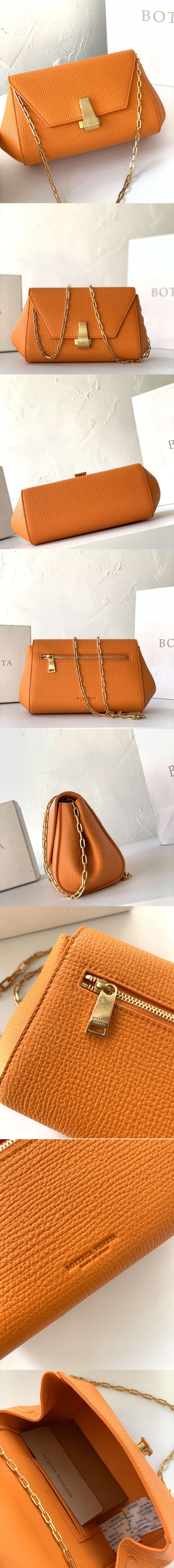 Replica Bottega Veneta 608798 Mini BV Angle Shoulder Bags in Orange grainy textured calfskin