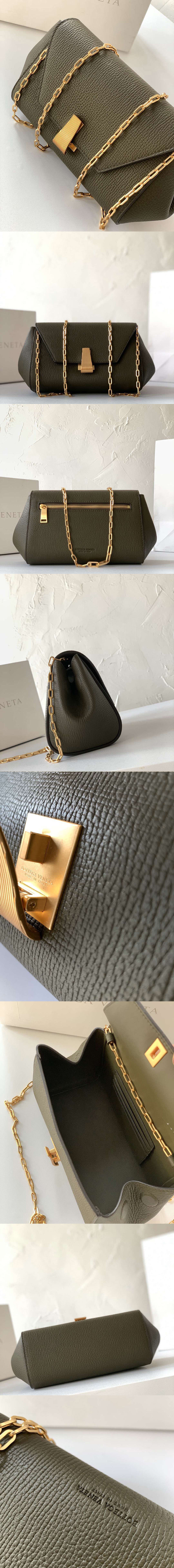 Replica Bottega Veneta 608798 Mini BV Angle Shoulder Bags in Dark Green grainy textured calfskin