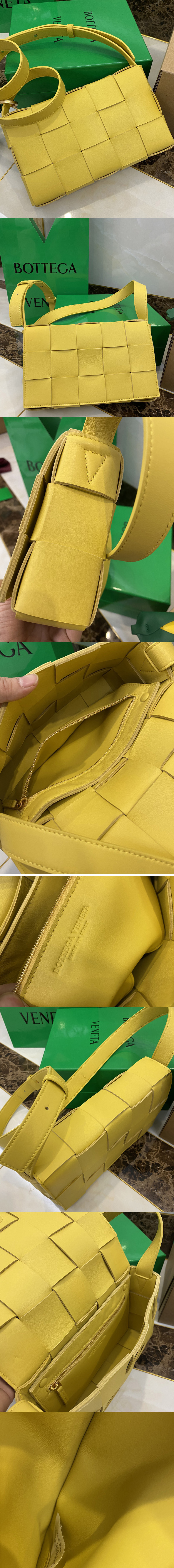 Replica Bottega Veneta 578004 Cassette cross-body bag in Buttercup double-face maxi weave